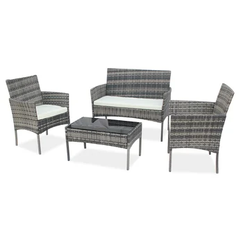 

OSHION Outdoor Living Room Balcony Rattan Furniture Four-Piece-Gray Suitable for outdoor indoor terrace lawn yard backyard