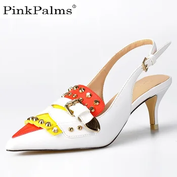 

Pinkpalms Shoes Woman Spring Autumn 6cm High Heels Slingback Shoes Female Thin Heels Pointed Toe Flock Women Summer Sandals wht