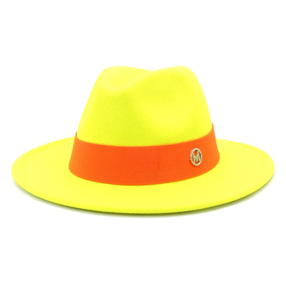 Spot Fedora new autumn and winter hat unisex orange M logo accessories Fedora felt hat jazz fashion winter hat кепка мужская cheap fedora hats