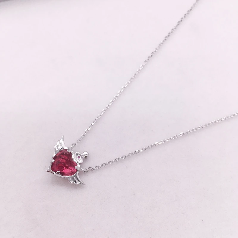 Милое 925 пробы Серебряное ожерелье-чокер в форме сердца с кулоном для женщин и девочек с розово-красным камнем, Персиковое ювелирное изделие