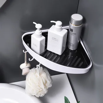 

Bathroom Triangular Shower Shelf Corner Bath Storage Holder Home Organizer Rack Corner Snap Shelves