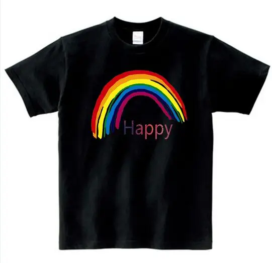 black childreT-shirt Детская футболка Милая летняя футболка с короткими рукавами для мальчиков и девочек модная детская футболка с цифровым принтом радуги - Цвет: black childreT-shirt
