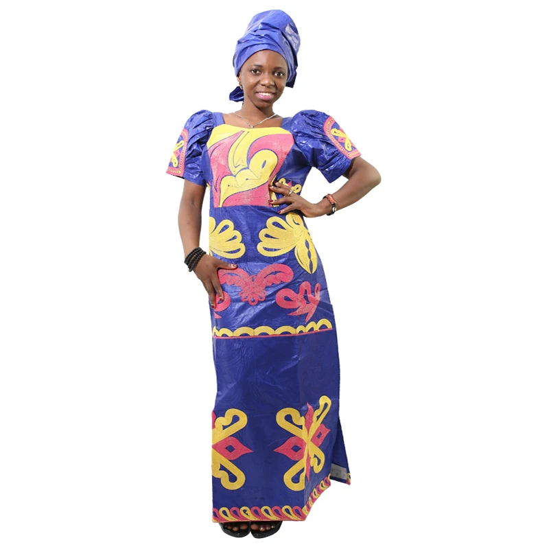 MD bazin dashiki women dress african style long dress with headwrap gold embroidery kanga dresses south africa lady clothes