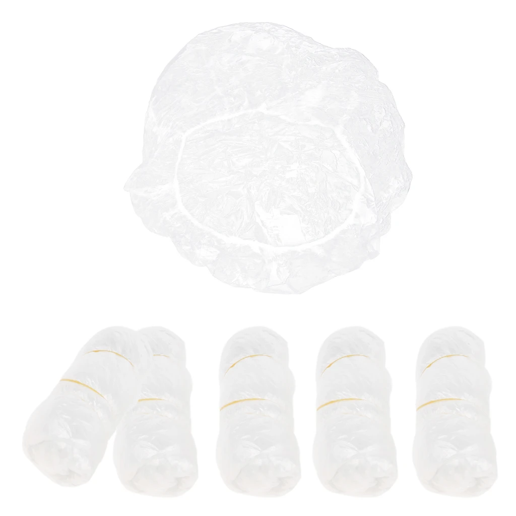 50 Pieces Disposable Shower Caps - Clear Waterproof Plastic Hair Caps for Women Hair Spa Salon Hotel Travel