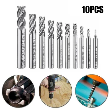 

10pcs High Speed Steel Milling Cutter HSS 4 Flutes Straight Shank Square Nose End Milling Cutters 66CY