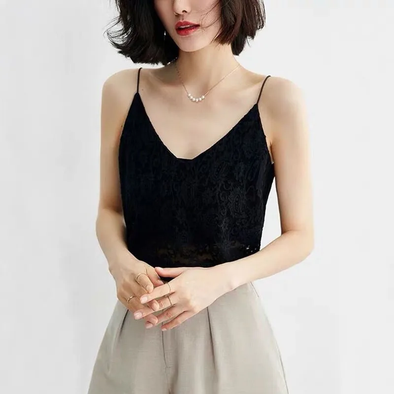 

Women Casual Basic Camisole with Thin Strap Woman V-Neck Sleeveless Vest Summer Sexy Lace Tops