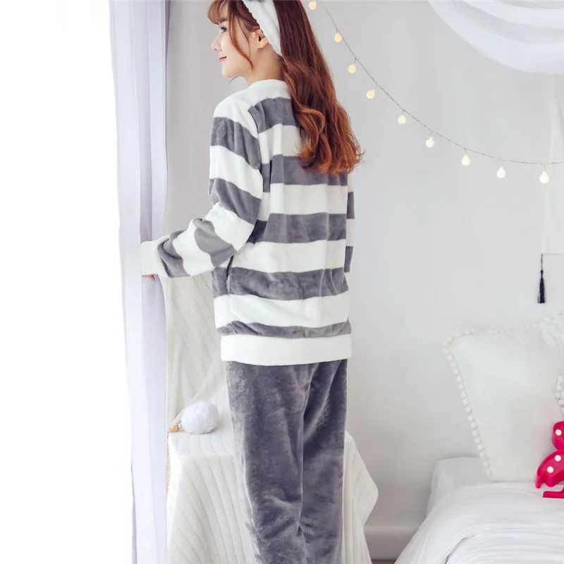 Пижамный костюм, топ+ штаны, Женская Фланелевая рубашка с длинным рукавом, штаны, пижама, одежда для сна, комплекты одежды, Conjunto de pijama