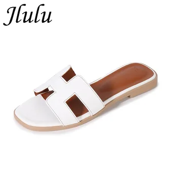 

Plus Size 43 Women Slippers 2020 Summer Shoes Woman High Quality PU Leather Sandals Women Ladies Flat Slides Beach Slippers S26