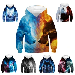Primavera outono crianças hoodie roupas meninos meninas manga longa 3d impressão digital lobo com capuz moletom crianças roupas ao ar livre