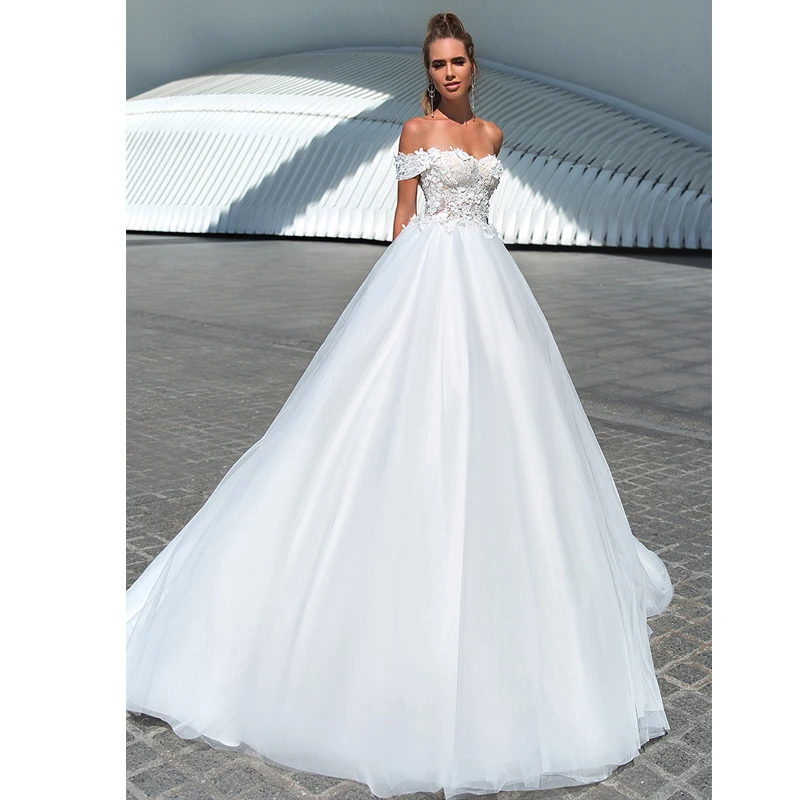 

Verngo Quality Wedding Dress Boho 2020 Appliques Tulle Ball Gown Wedding Gowns Lace-up Back Bride Dresses