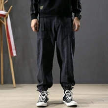 Модная уличная одежда, мужские джинсы, свободные, сшитые, дизайнерские, шаровары, японский дизайн, хип-хоп джинсы для мужчин, большие размеры 28-42