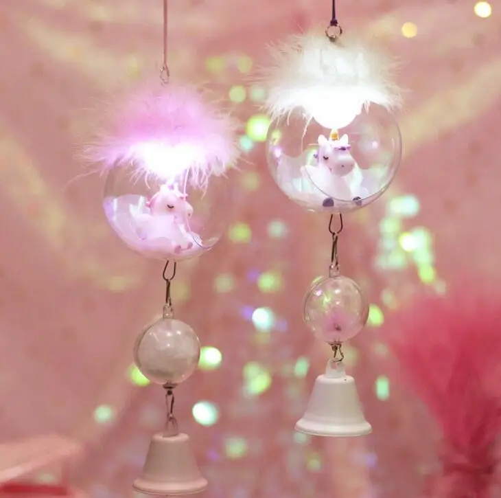 Pink Girl Heart Ins Wind Unicorn Night Light Wind Bell with Light Home Decoration