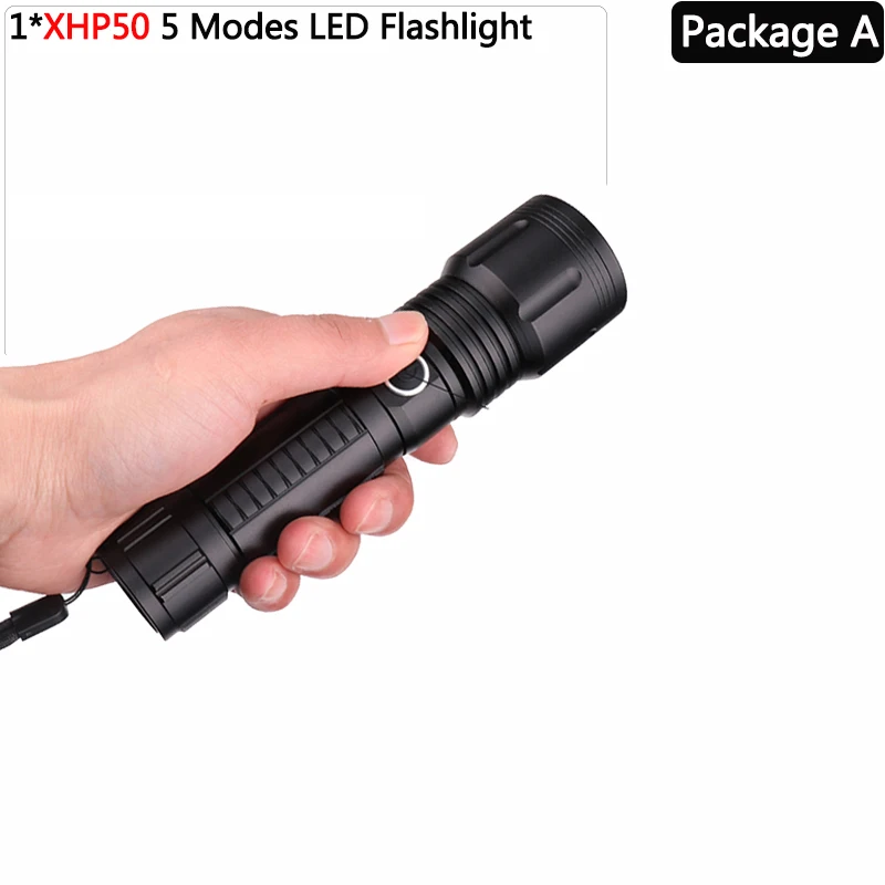 Водонепроницаемый светодиодный фонарик, самый мощный XLamp xhp70.2 светодиодный фонарь, масштабируемый, 5 режимов, xhp50, 18650 или 26650 аккумулятор, лучший для кемпинга - Испускаемый цвет: Package A