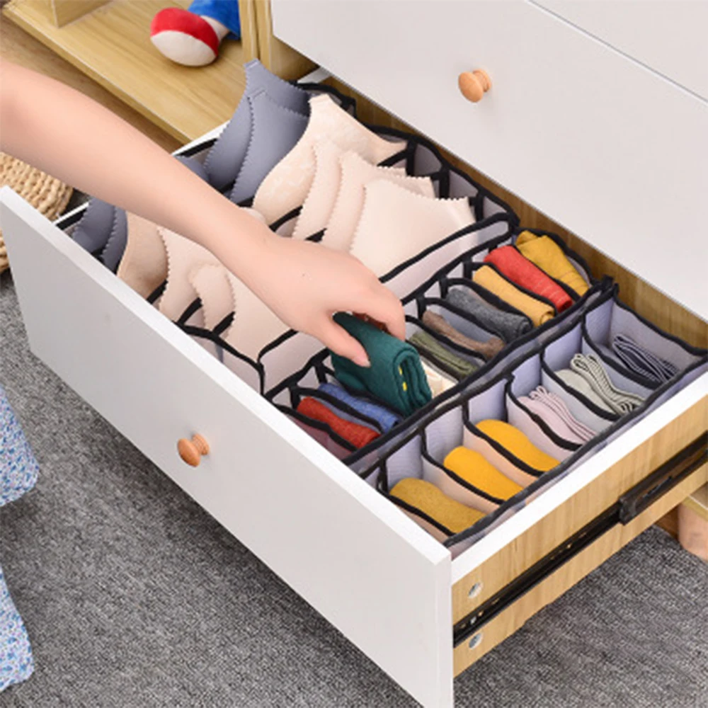 1-4pcs Dormitory Closet Organizer For Socks Home Separated Underwear Storage Box 7 Grids Bra Organizer Foldable Drawer Organizer