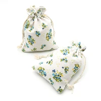 10x14cm Clear Blue and Green Small Flowers Cotton Linen Bags 5pcs/lot Necklace Bracelets Charms Accessories Display Dust Pouches