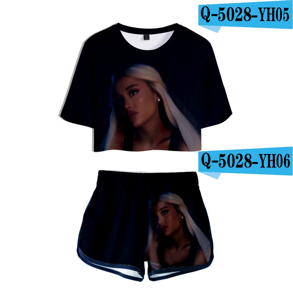 Ariana Grande, комплект из двух предметов, короткие штаны, футболка, женские милые сексуальные топы, женский модный спортивный костюм, Короткие мини штаны, футболка - Цвет: Sets