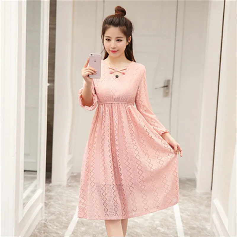 

Spring Maternity Fashion Hollowed Out Dressess Organza Dresses High Waist Clothing for Pregnant Women Maternity Clothes