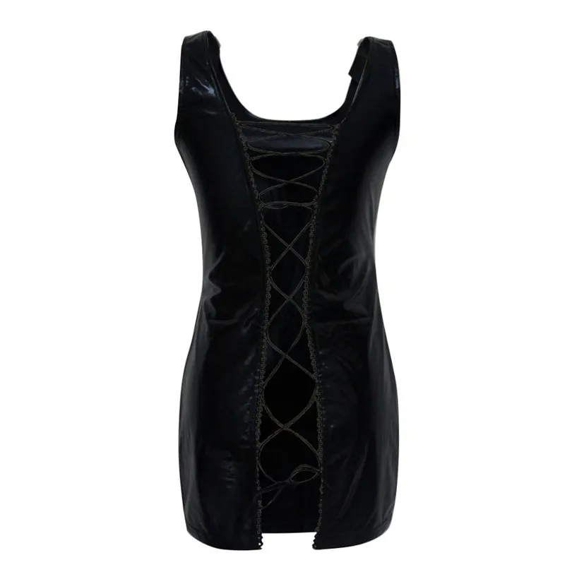 Sexy Dress PVC Faux Leather Club Dress Bandage Mini Dresses Women Black Clubwear Lace Up Wet Look Clubwear Wholesale 30DEC1805