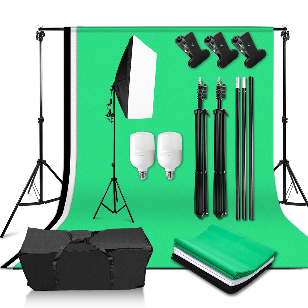 

50*70cm Softbox Lighting Kit 25W Bulb Studio Continuous Light for 2*2m Background Support for Portrait Item Fashion Photography