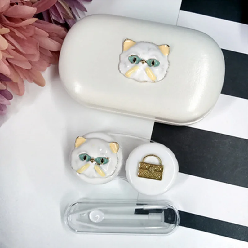 white cat lock Милый чехол для контактных линз для женщин, жесткий футляр для глаз, контейнер для линз, Набор держателей для контактных линз, чехол, аксессуары для очков - Цвет: white cat lock