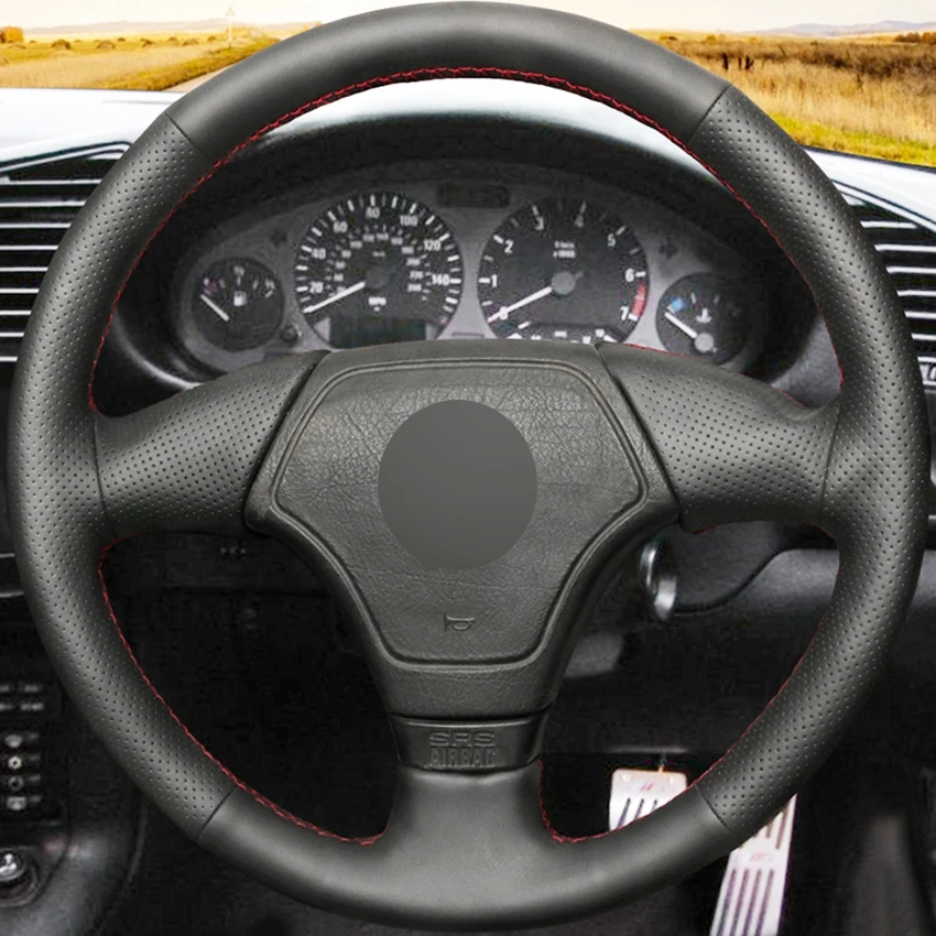 

Black Artificial Leather Steering Wheel Cover DIY Hand-stitched Car Steering Wheel Covers for BMW E36 E46 E39