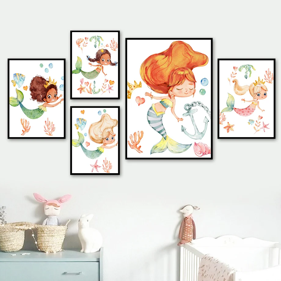 Wall-Art-Canvas-Painting-Mermaid-Little-Princess-Girl-Dream-Nordic-Posters-And-Prints-Nursery-Wall-Pictures (2)