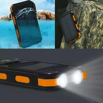 

Solar Power-Bank Dual USB power-bank Waterproof Battery External Portable Charging with LED Light 2USB power case