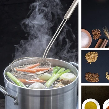 

Set of 2Pc Stainless Steel 5 InchLadle Wire Skimmer Spoon with Handle for Kitchen Frying Food Pasta, Spaghetti Noodle,Wok Strain
