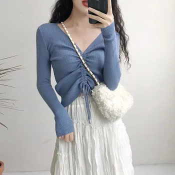 

BEFORW Casual Basic Autumn Winter Fashion Wild Split Drawstring Pullovers Sweaters Sexy Jumper Top