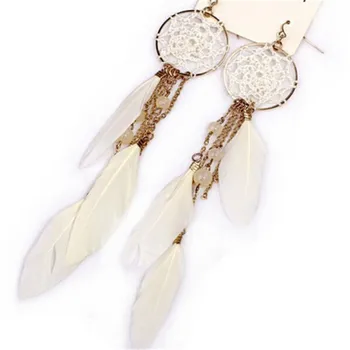 

1 Pair Bohemia Feather Beads Long Design Dream Catcher Earrings for Women Jewelry