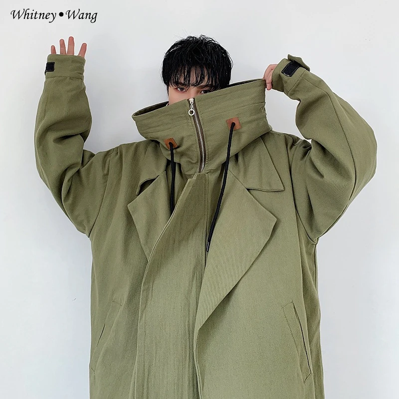 WHITNEY WANG Осенняя модная уличная дизайнерская стильная тренчкот с капюшоном, мужская стильная ветровка, верхняя одежда
