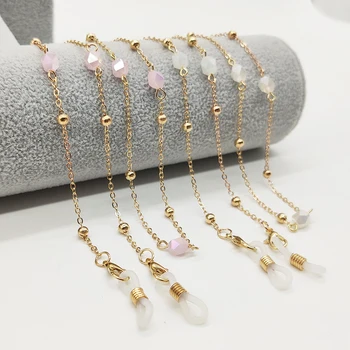 

Eyeglasses Chain white Pink Crystal Charm Bead metal plated chain Mask Hanging Rope Silicone Loops Women Sunglasses Accessory