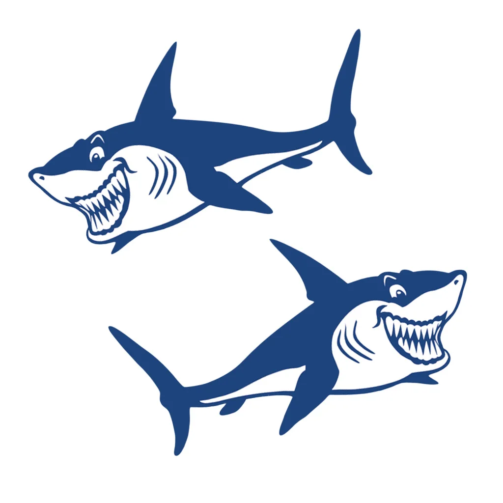 1 Pair Shark Waterproof Graphics Vinyl Decal Sticker for Kayak, Canoe, Small Fishing Boat, Tablet, Walls, Bathroom ( 7x4 inch )