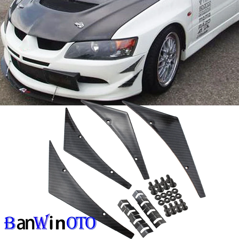 Car Bumper Spoiler Universal 4pcs/set Canards Front Bumper Stickers Lip Splitter Diffuser Fins Body Side Spoiler Wing Tuning Valence Chin Trim
