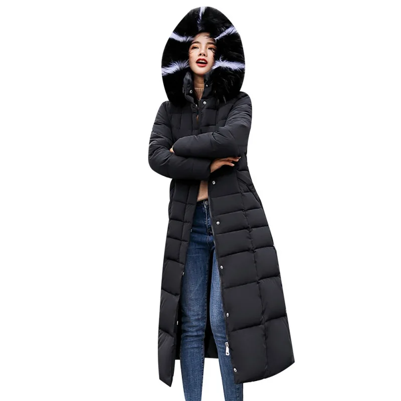 Зимняя женская куртка Abrigos Mujer Invierno,, стеганое пуховое пальто с мехом, длинное, с подкладкой, плюс, женская утепленная парка с капюшоном - Цвет: B