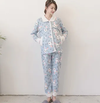 

Comfortable winter new pregnant mother month clothes cotton card love printed bunny breastfeeding clothes quilted pajamas