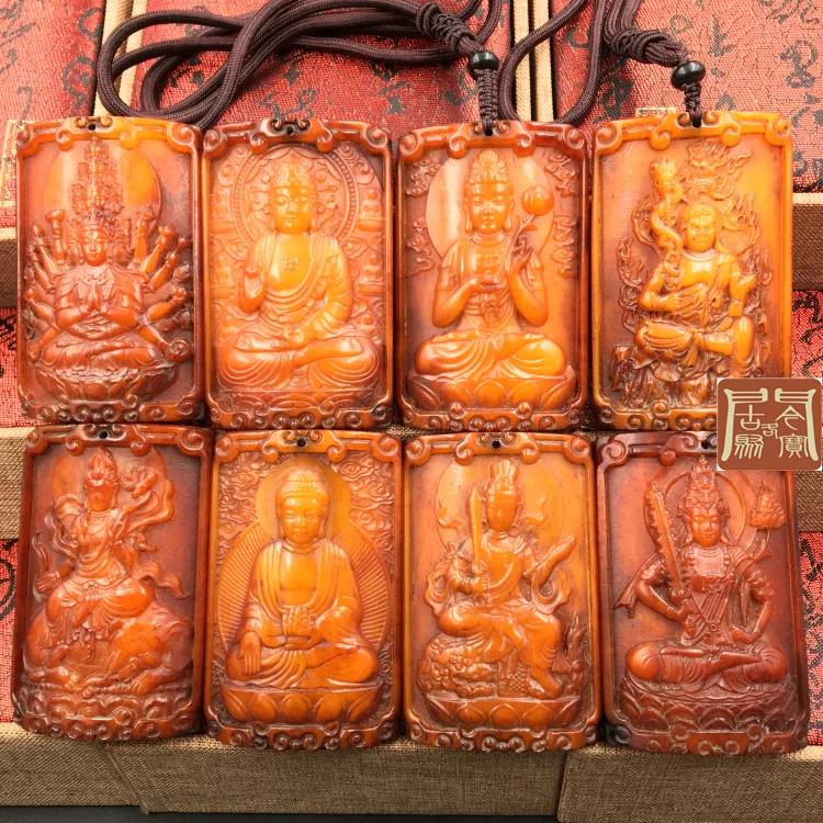 

Tibetan Yak Bone eight patron saint brands 12 zodiac retro life Buddha Pendant Necklace