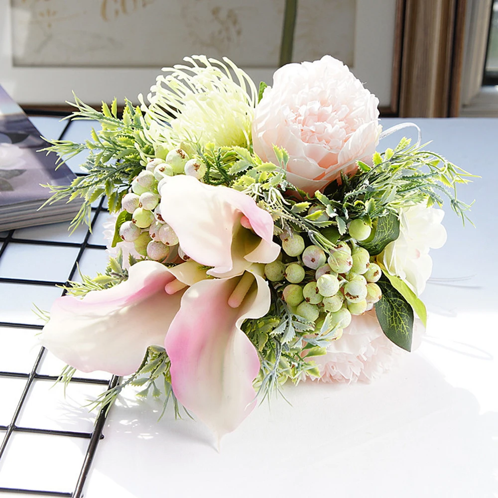 New 1Bunch Artificial Peony Decorative Party Silk Fake Flowers Peonies For Home Hotel Decor DIY Wedding Decoration High Quality - Цвет: Светло-розовый