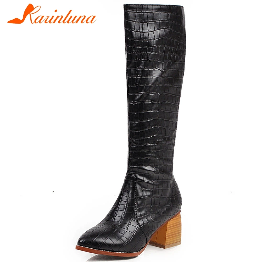

Karinluna 2019 Classic Big Size 47 Top Quality Shoes Woman Boots Female Shoes Chunky Heels knee high Boots Women shoes