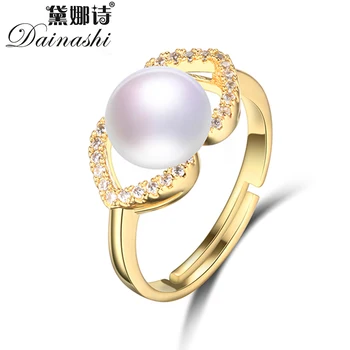 

Dainashi 925 Sterling Silver Gold Color Bow-knot Zircon Crystal Ring Fine Jewelry 100% Genuine Freshwater Cultured Pearl Ring