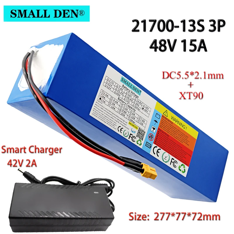 

48V 15Ah 21700 lithium battery pack 13S3P 15000mAh 1000W High power battery 54.2V Ebike electric bicycle 25A BMS +42V 2A Charger