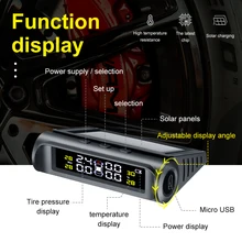 Wireless Solar Car TPMS Adjustable Angle Auto Tire Pressure Monitoring Tyre Temperature Alarm Warning System With 4 Sensors