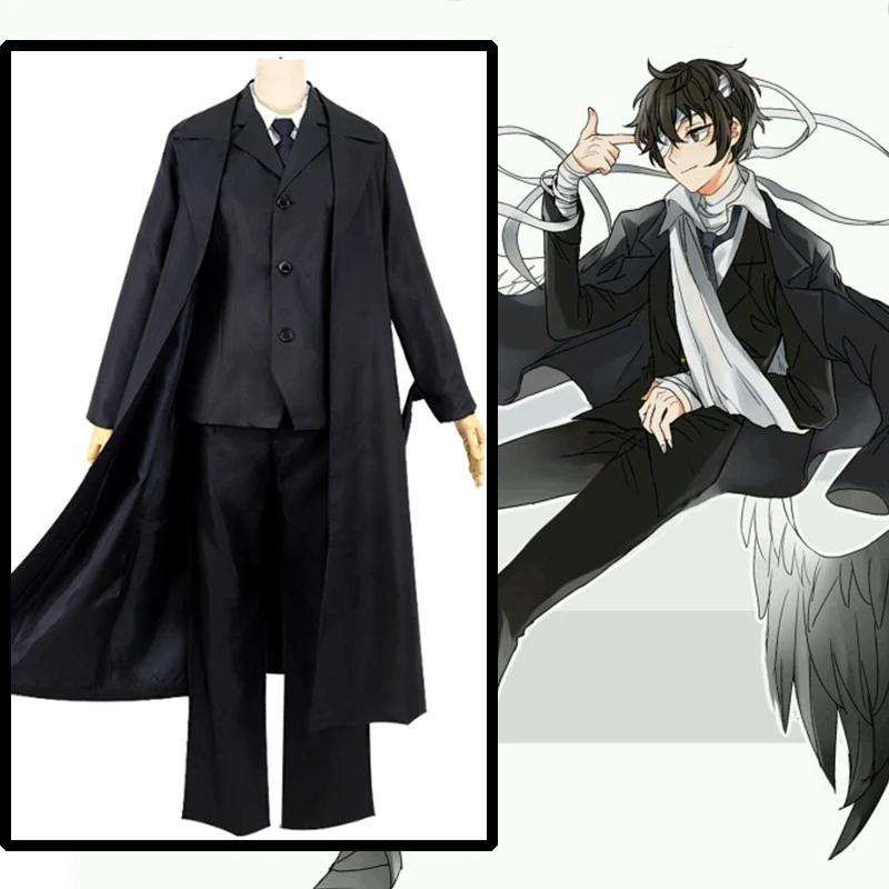 

Anime Comic Stray Dogs Cosplay Costumes dazai osamu Cosplay Costume Uniforms Men Black Clothes Overcoat Suits Cartoon Full Sets