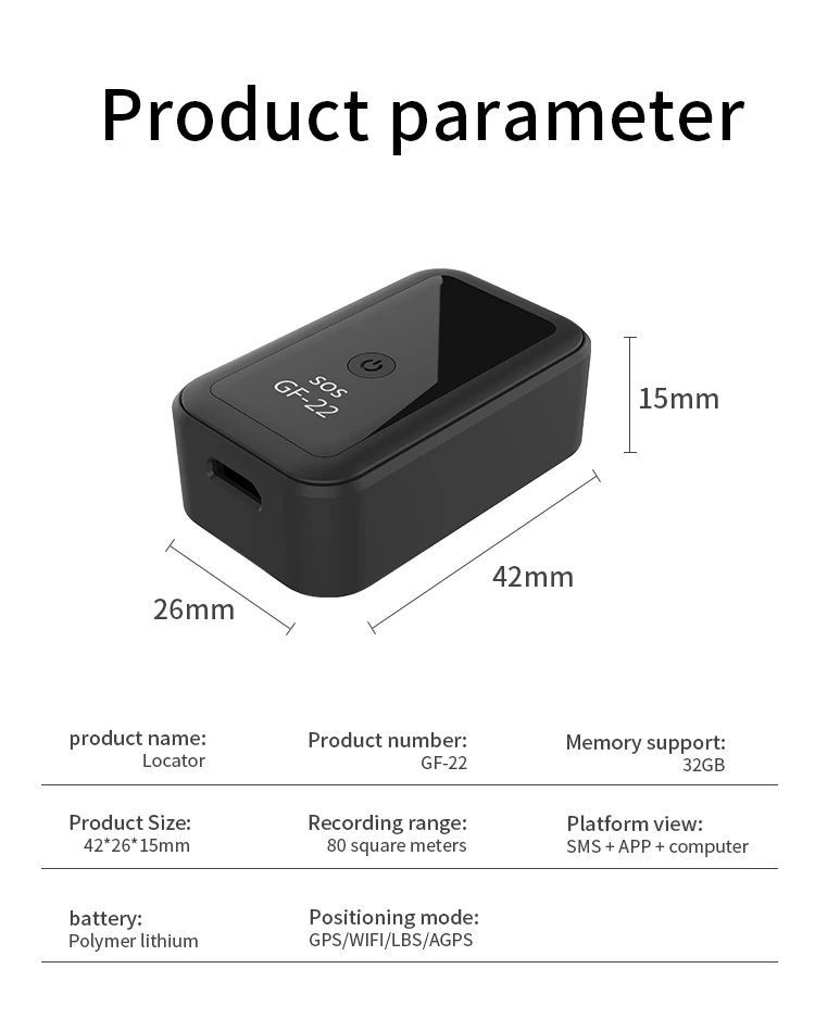 Mini gf22 rastreador gps do carro forte