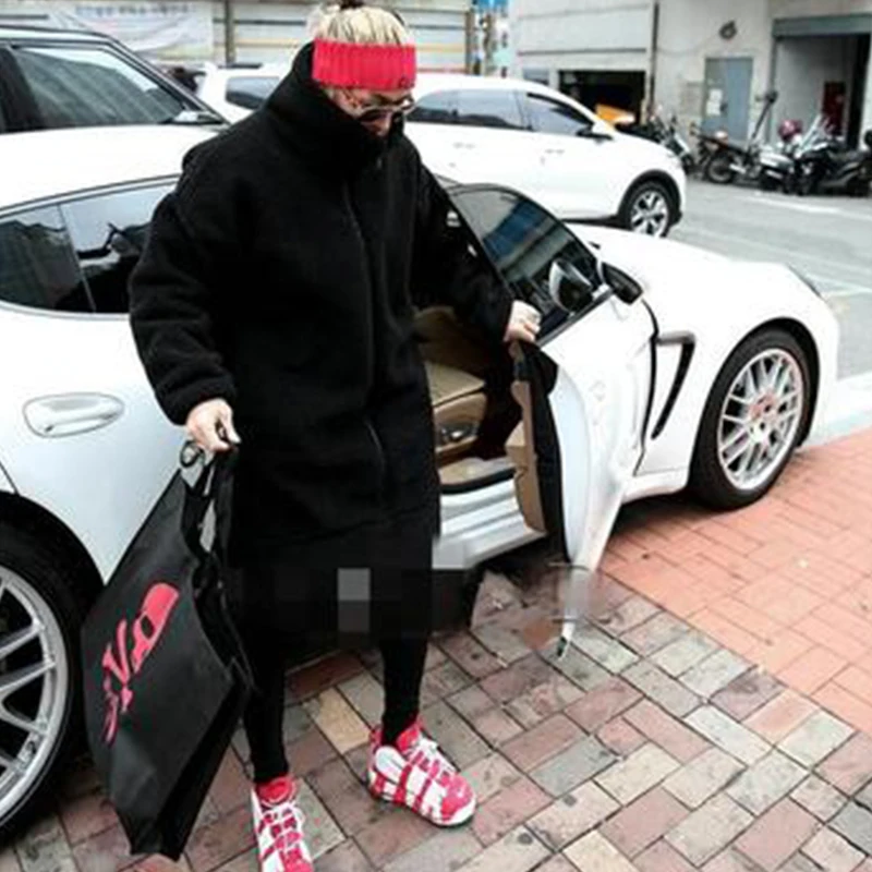 

Men's coat winter fashion loose medium long thick trench coat for men turtleneck suede jacket large black Yamamoto style