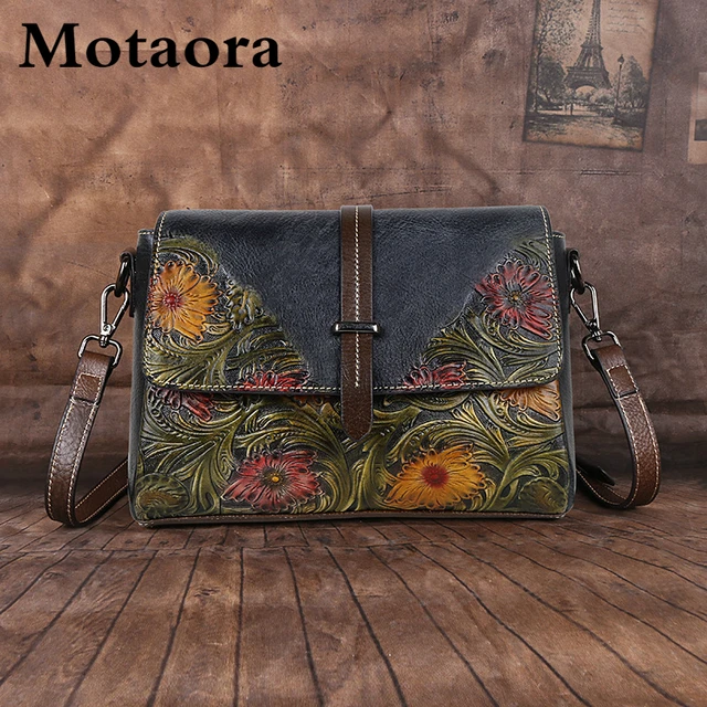 MOTAORA Women Shoulder Bag Genuine Leather Handbag Female Luxury Handmade Embossed Vintage Flap Bag Chinese Style Messenger Bags 1