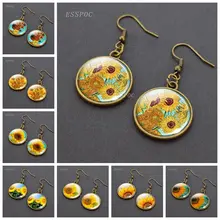 Sunflower Dangle Earrings Sunflowers Eardrop Vintage Bronze Ear Hook Earrings Sunflowers Earrings for Women Valentines Day Gift