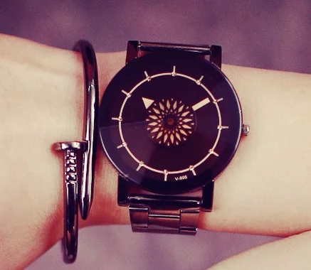 Уникальные черные короткие кварцевые парные часы разного размера для мальчиков и девочек наручные часы из нержавеющей стали в стиле Харадзюку женские мужские часы - Цвет: LA