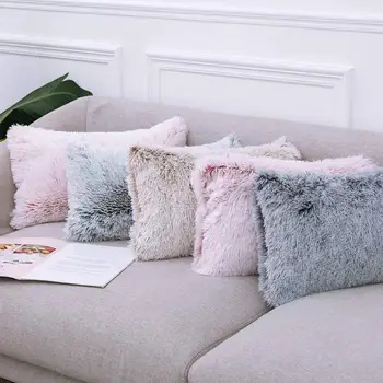 

45x45cm soft gradient long plush pillowcase backrest cushion cover sofa throw pillow cover home decor