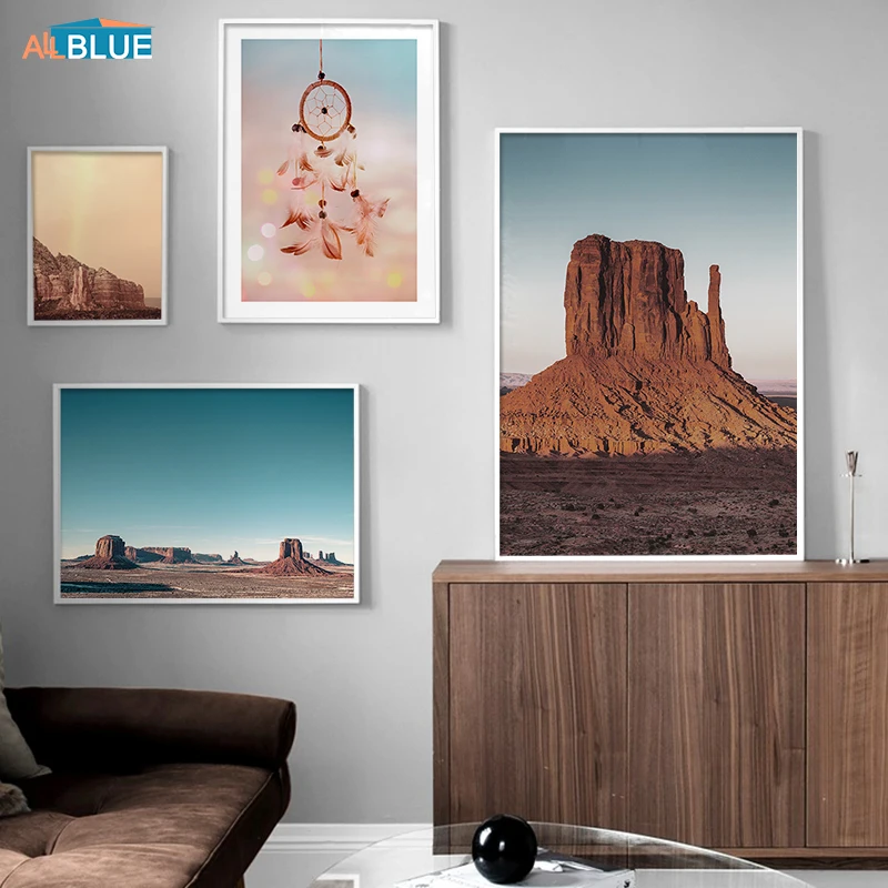 

Nordic Poster Nature Monument Valley Wall Art Canvas Painting Prints Dream Catcher Feather Landscape Pictures For Living Room